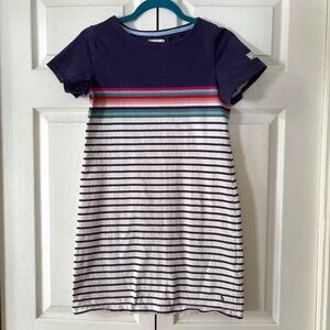 Joules Navy Blue Multi Color Stripe Cotton Dress Size  4